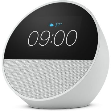 Amazon Echo Spot (2024 release), Smart alarm clock with vibrant sound + Alexa-Glacier White