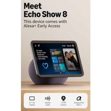 Amazon Echo Show 8 (newest gen), Vibrant HD 8.7" display with spatial audio, and Alexa