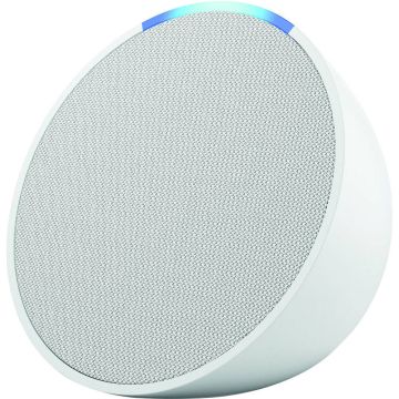 Echo Pop | Full sound compact Wi-Fi &amp; Bluetooth smart speaker with Alexa | Use your voice to control smart home devices, play music or the Quran, and more (speaks English &amp; Khaleeji)-Glacier White