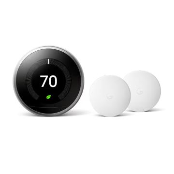 NEST LEARNING 3rd GEN THERMOSTAT + 2 SENSORS BH1252 Stainless Steel 